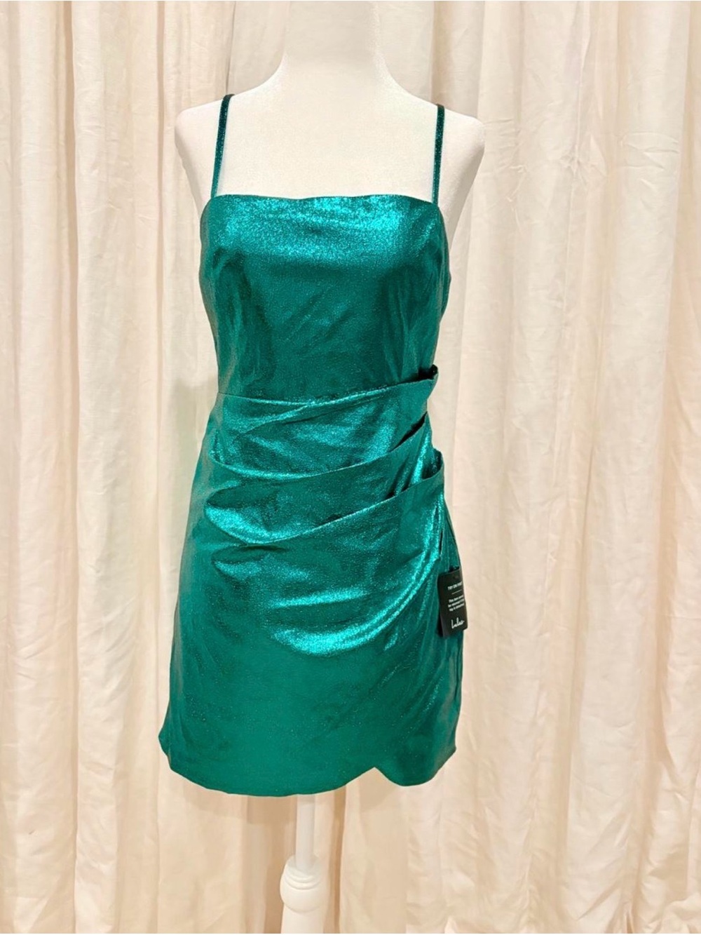 Lulu's Shimmer Emerald Green Spaghetti-Strap Mini Dress